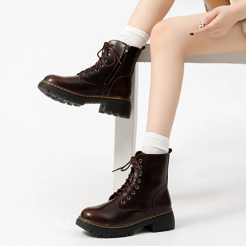 narrow - fitting Ladies Vintage Fashion Lace-Up Thick Soled Martin Boots