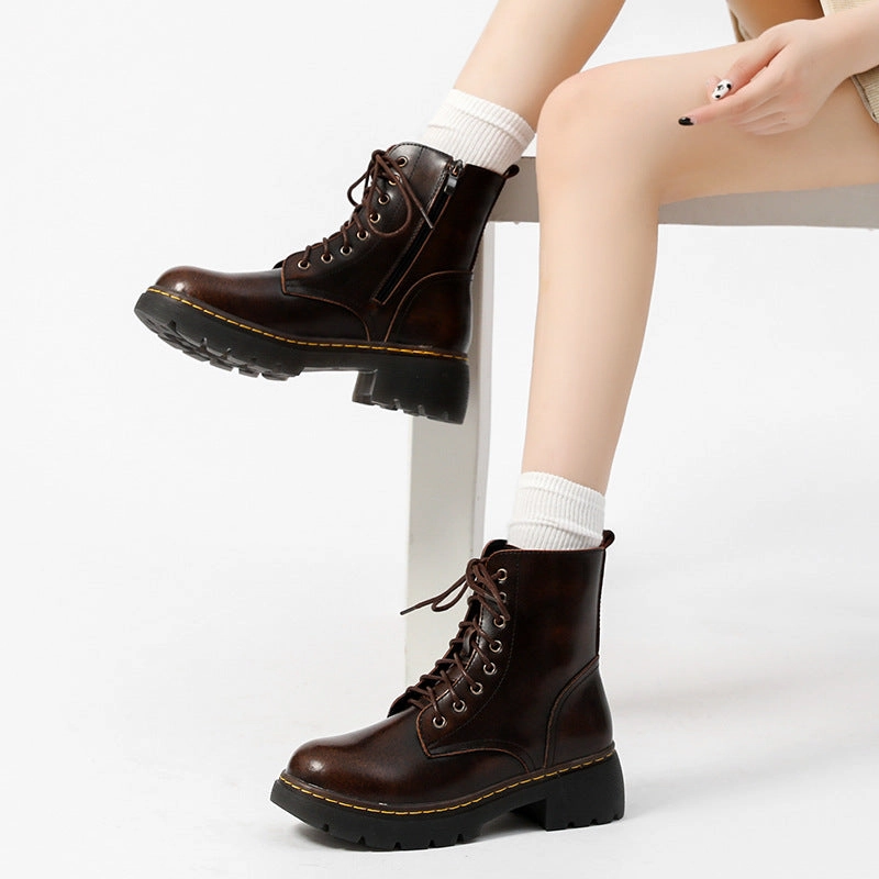 Ladies Vintage Fashion Lace-Up Thick Soled Martin Boots runners' speed Impact Diffusing Layer