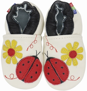 Ladybug Flower Cream up to 6 Years Old Vegan Leather Upper