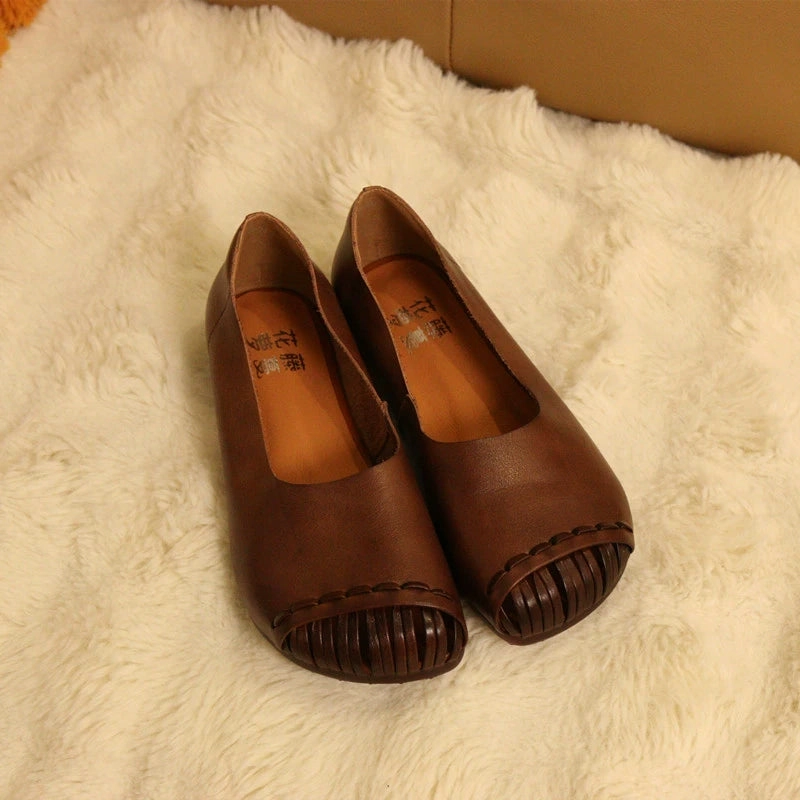 commuters Women Casual Genuine Leather Shallow Square Toe Slip-Ons