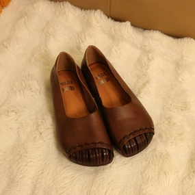 Women Casual Genuine Leather Shallow Square Toe Slip-Ons Shock-absorbing