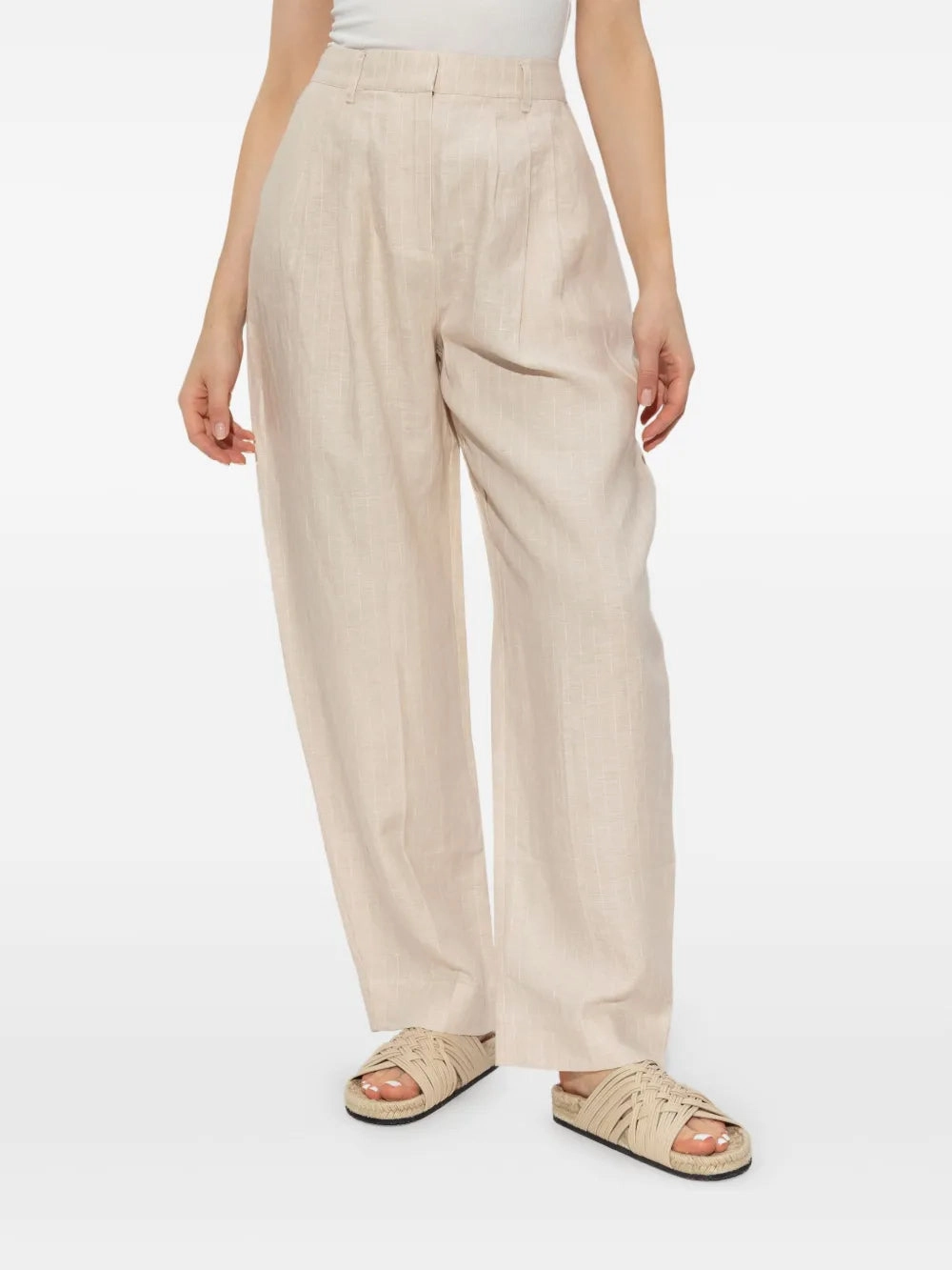 Lucille Trousers in Beige Pinstripe Easy Layering Boho Free