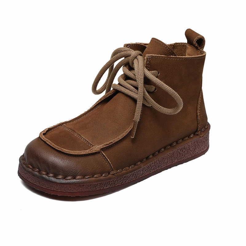 Adaptive piece Smooth Interior Lining Women Retro Soft Soled Lace Up Ankle Boots