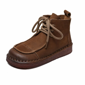 Women Retro Soft Soled Lace Up Ankle Boots vintage Outstanding