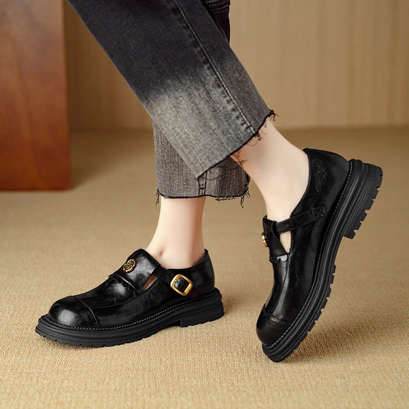 most classic Retro Stylish Low Heeled Buckle Loafers for Women