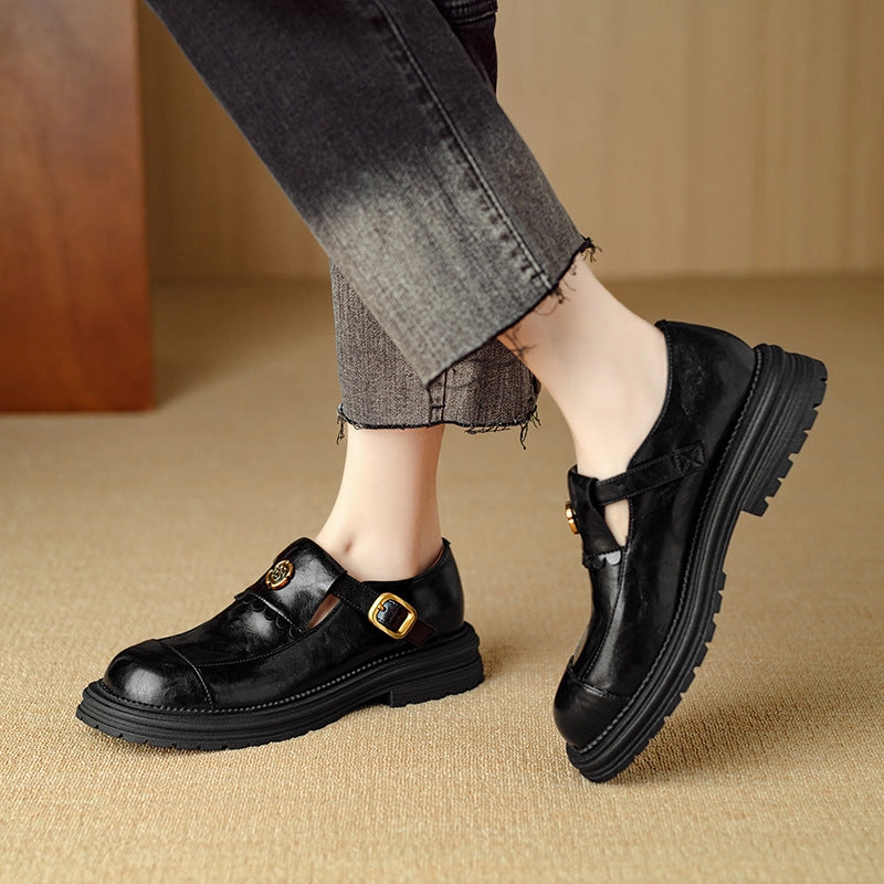 Adjustable Design Retro Stylish Low Heeled Buckle Loafers for Women
