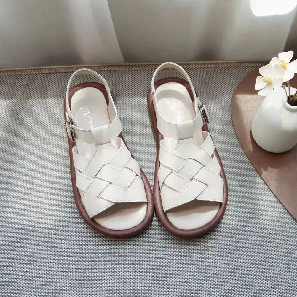 coldest Summer Top Leather Woven Open Toe Soft Sole Sandals