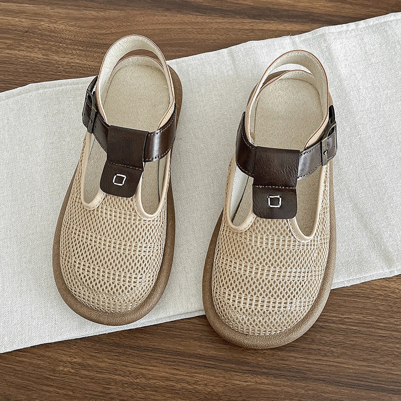 Linen Closed-Toe Thick Sole Mesh Breathable Sandals shade Rapid Lacing System