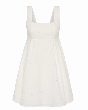 Lovis Mini Dress in Birgitta Broderie Anglaise White LowMaintenanceFabric