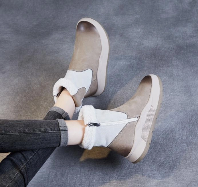 transparent Women Thick- Soled Color Block Warm Fleece Snow Boots