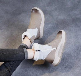 Women Thick- Soled Color Block Warm Fleece Snow Boots most winter