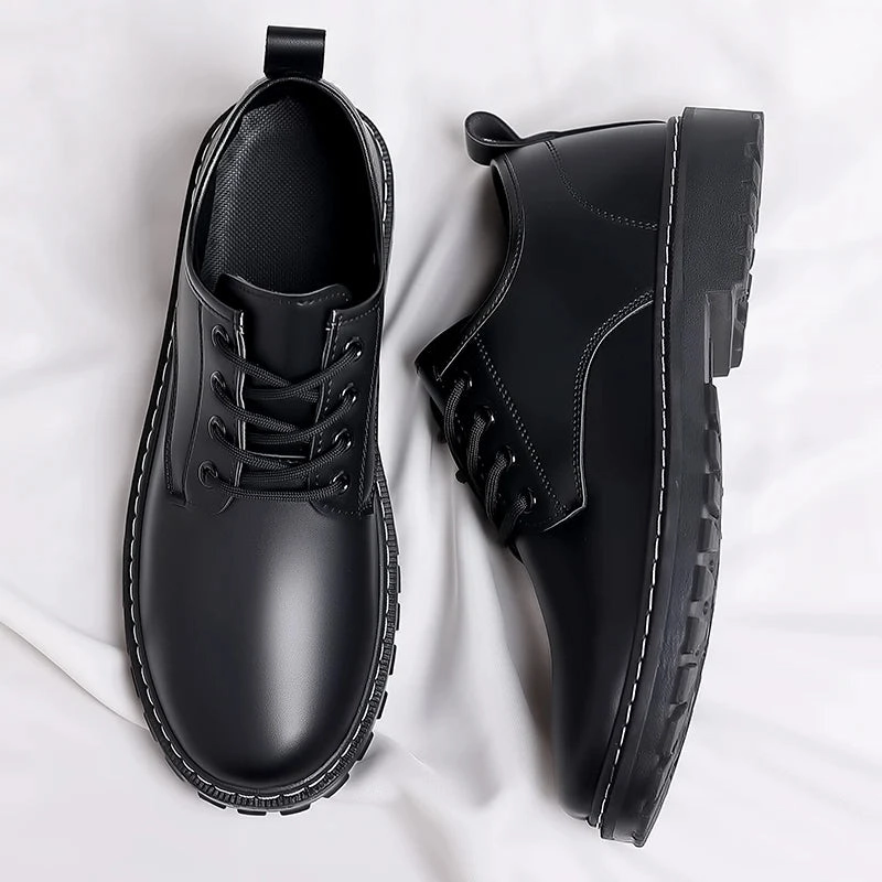 Luxury Men's Genuine Leather Business Formal Shoes British Style Men's Black Platform Lace Up Casual Shoes Zapatos De Cuero 2025 All-weather sole