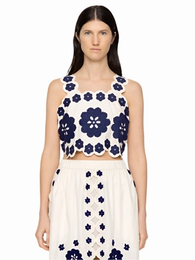 Model Glow Catrine Applique Top in Blue