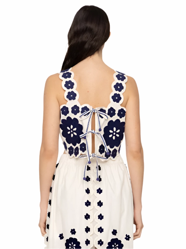 Catrine Applique Top in Blue Sporty Shorts Stretchable Material