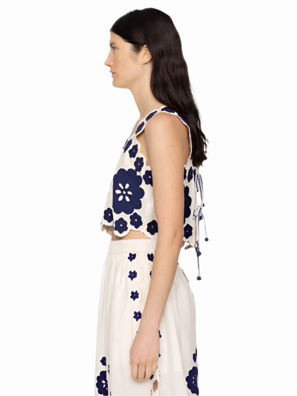 Recycled Fit Denim Cool Catrine Applique Top in Blue