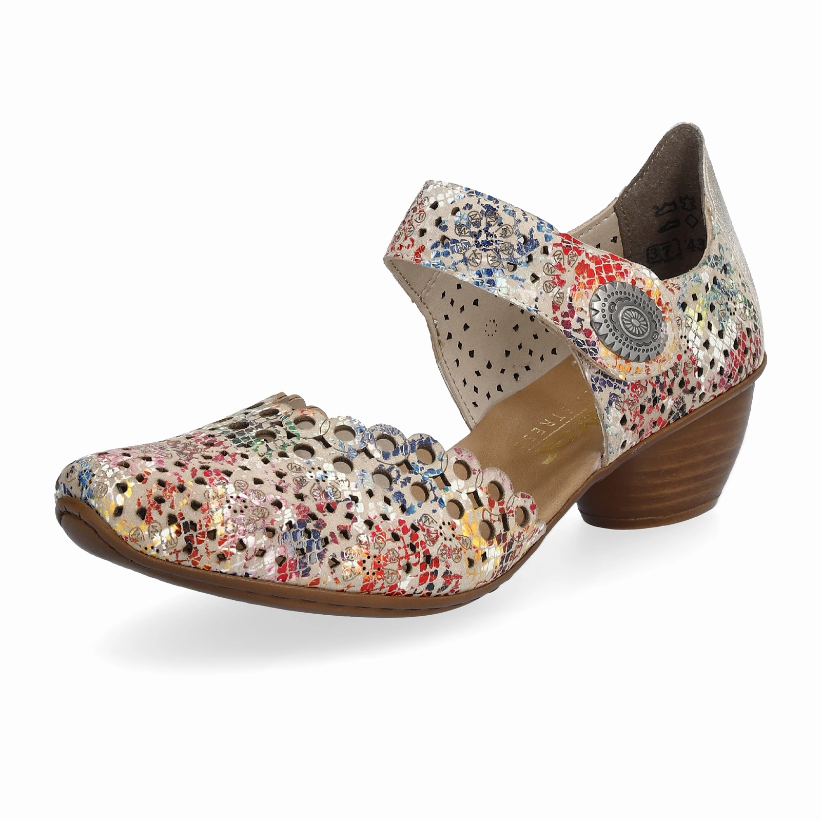 Everyday Layers Soft Appearance Rieker Mirjam 43753-91 Heeled Sandal (Women) - Beige Multi