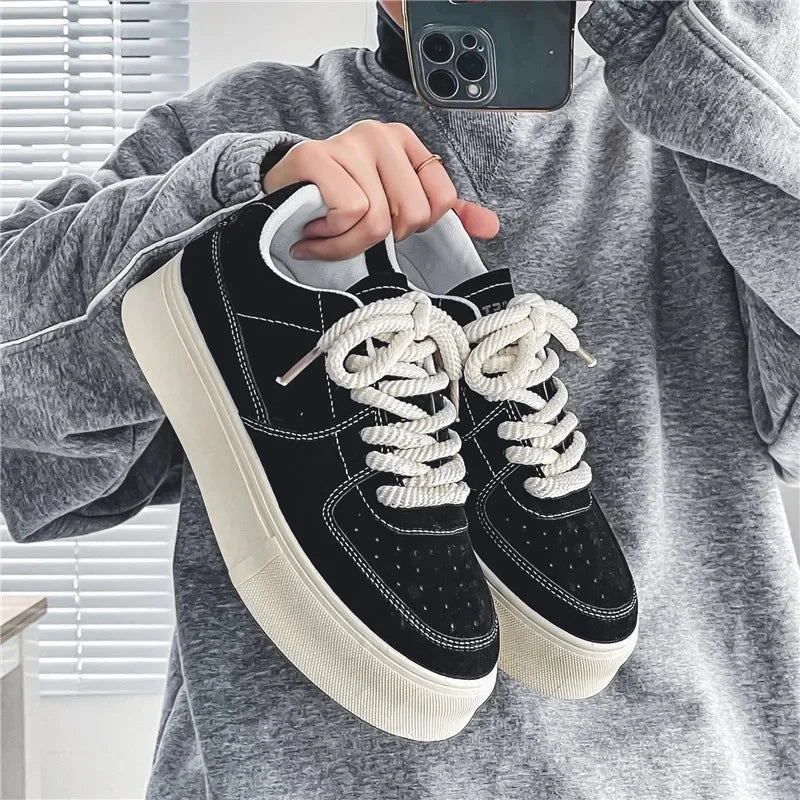 Men's Fall Casual Skateboard Shoes Men Comfortable Black Thick Sole Sneakers Lightweight Versatile Walking Tennis Shoes for Men least stylish Muted
