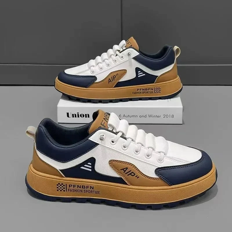 Men's Thick Sole Sneakers Designer Sports Shoes Fashion Casual Fiber Leather Breathable Height Increase Flat Thick Sole Shoes Traction Grip Technology