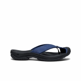 Step Ease Slip Fit Men's Waimea Leather Flip-Flop  |  Naval Academy/Black