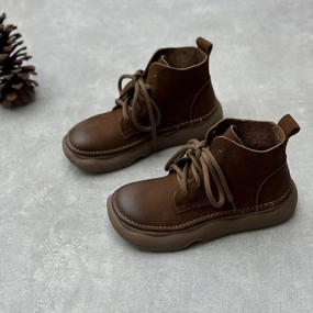 Women Retro Soft Soled Lace-Up Genuine Leather Short Boots foremost thrilling