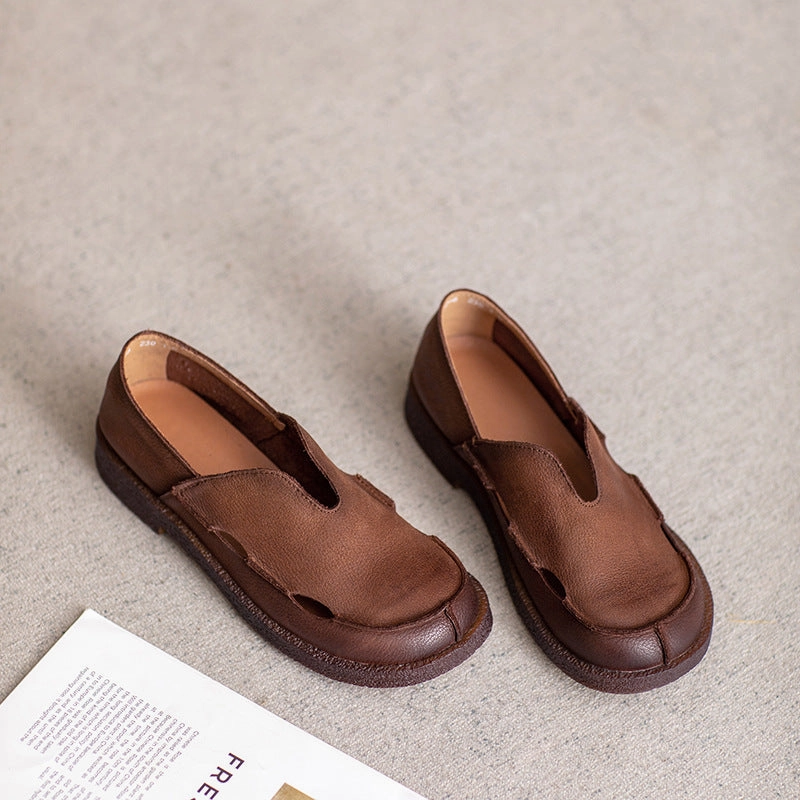 Babakud Retro Soft Comfy Minimalist Low Heel Leather Slip-Ons Tear Resistant Fabric shock - absorbing sole