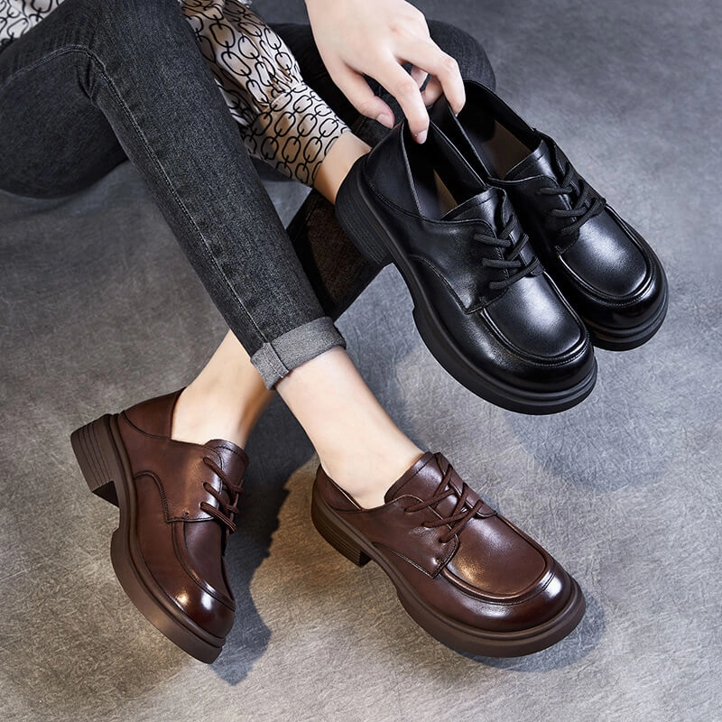 Adjustable Closure Babakud Women Spring Autumn Retro Casual Premium Leather Shoes