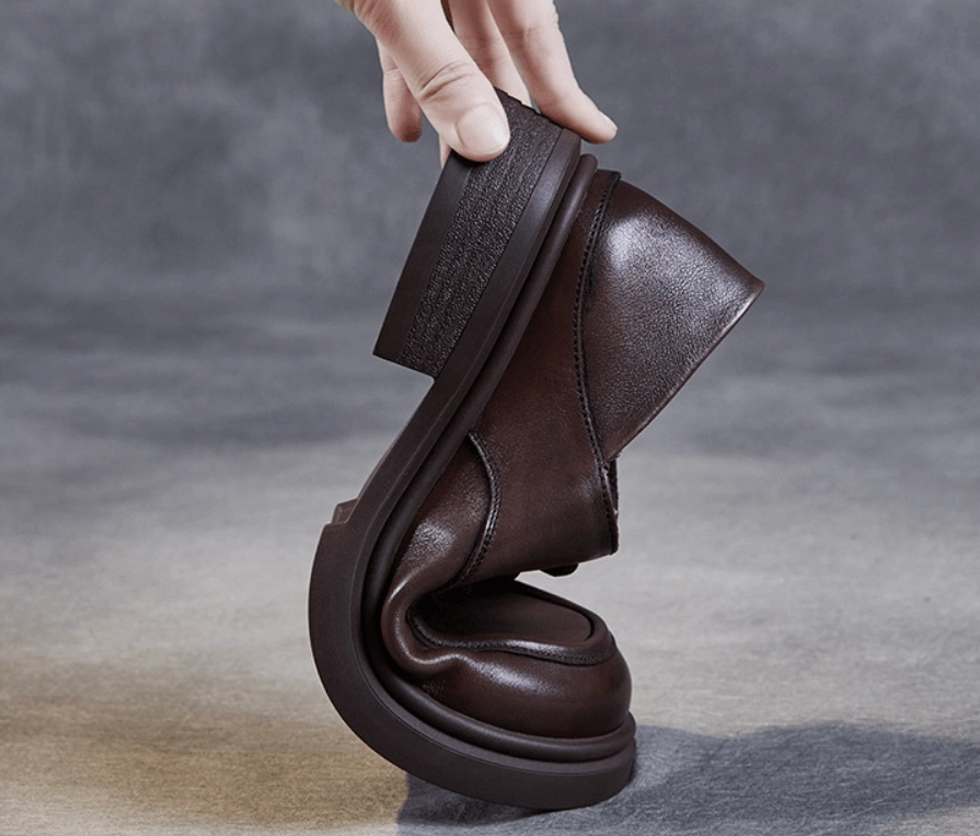 Babakud Women Spring Autumn Retro Casual Premium Leather Shoes Asymmetric Lace Configuration Responsive foam