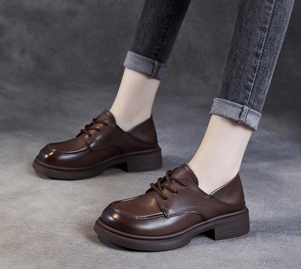Babakud Women Spring Autumn Retro Casual Premium Leather Shoes student