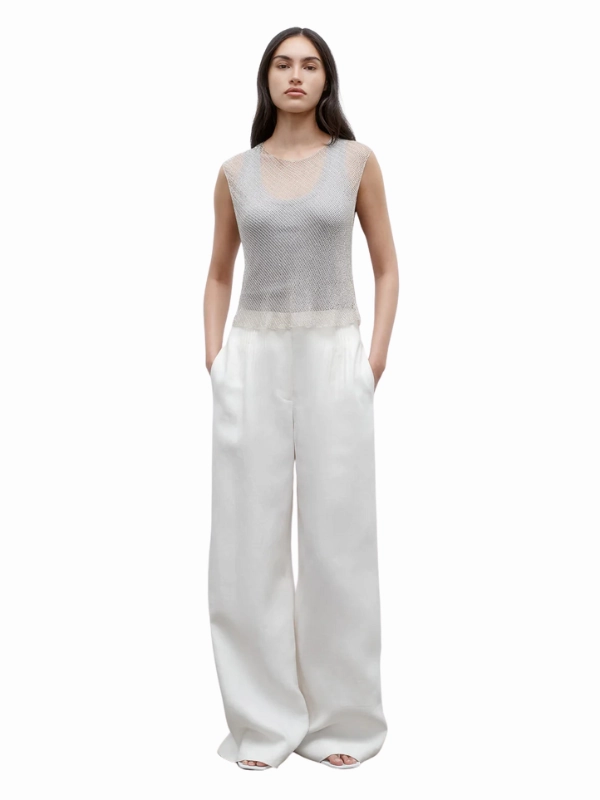 Mini Pleat Trouser in Ivory Smile Ease