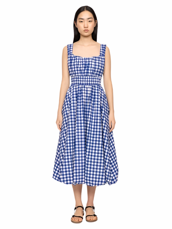 Neci Gingham Tank Dress in Navy Light Jacket
