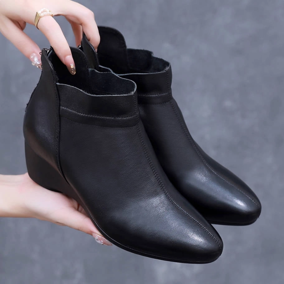Women Leather Platform Soft Sole No-Slip Zipper Ankle Boots stylish men