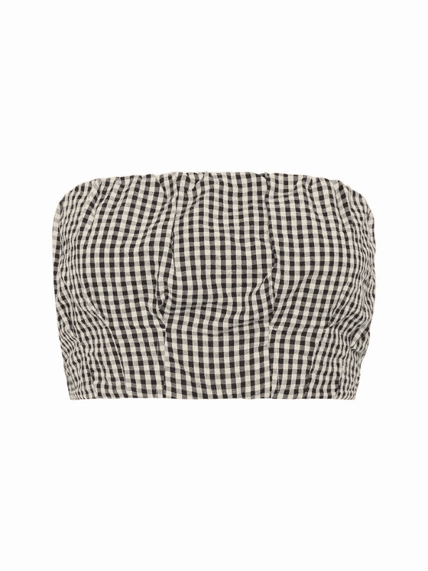 Practical Shorts Mira Bandeau Top in Black & Cream Gingham