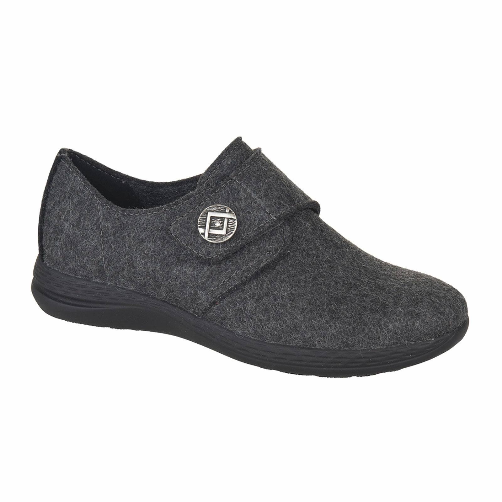 Fidelio Ballari Wide Slip On (Women) - Charcoal Matte Fabric Jewel-Tone