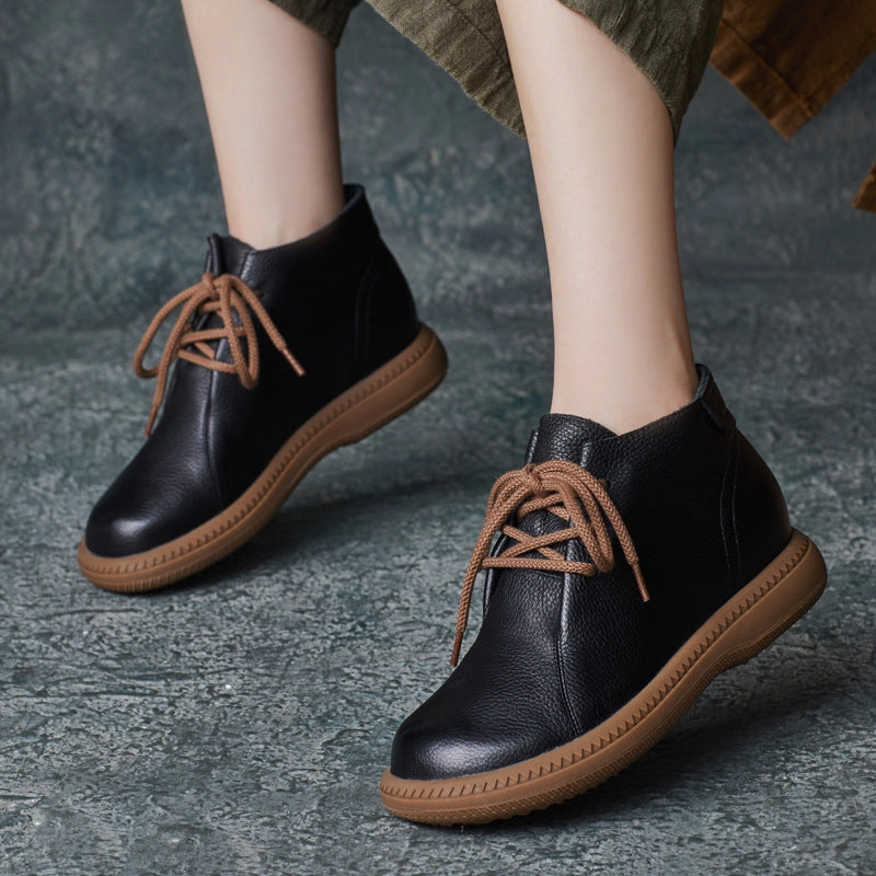 Quick Dry Material Women Retro Color Block Handmade Leather Booties