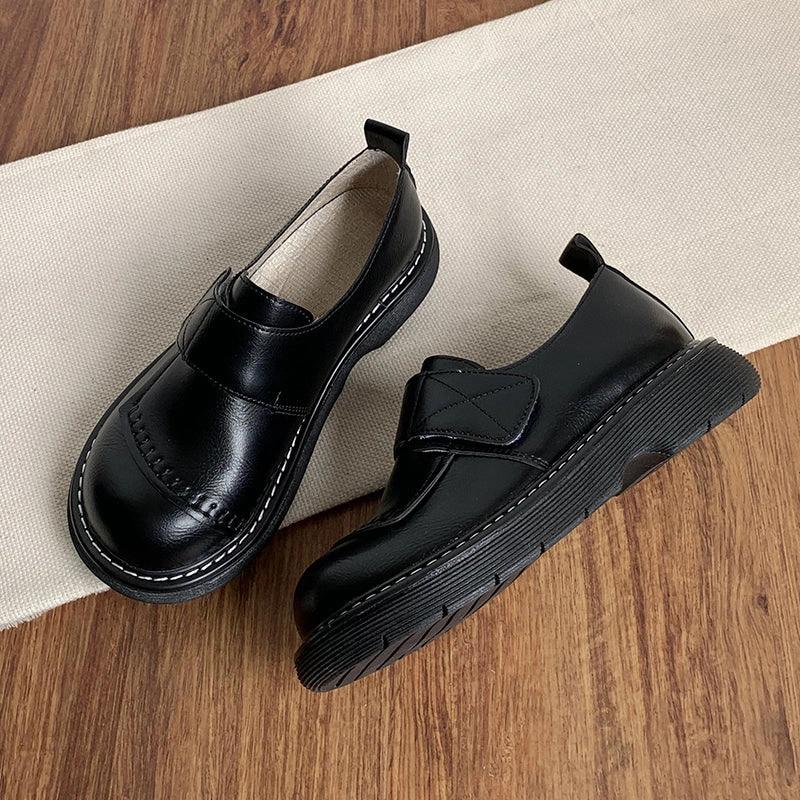 Women Trendy Retro Round Toe Leather Casual Shoes Multi - purpose