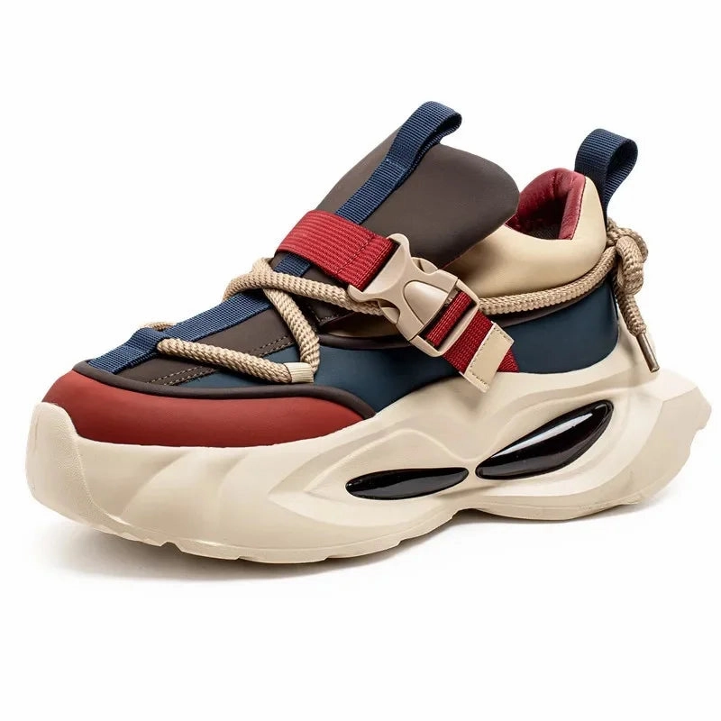 Waterproof Thick Bottom Dad Shoes Outdoor Sports Black Leather Surface Pure Color Spring Autumn Seasonal Style Casual Sneakers Smart stability