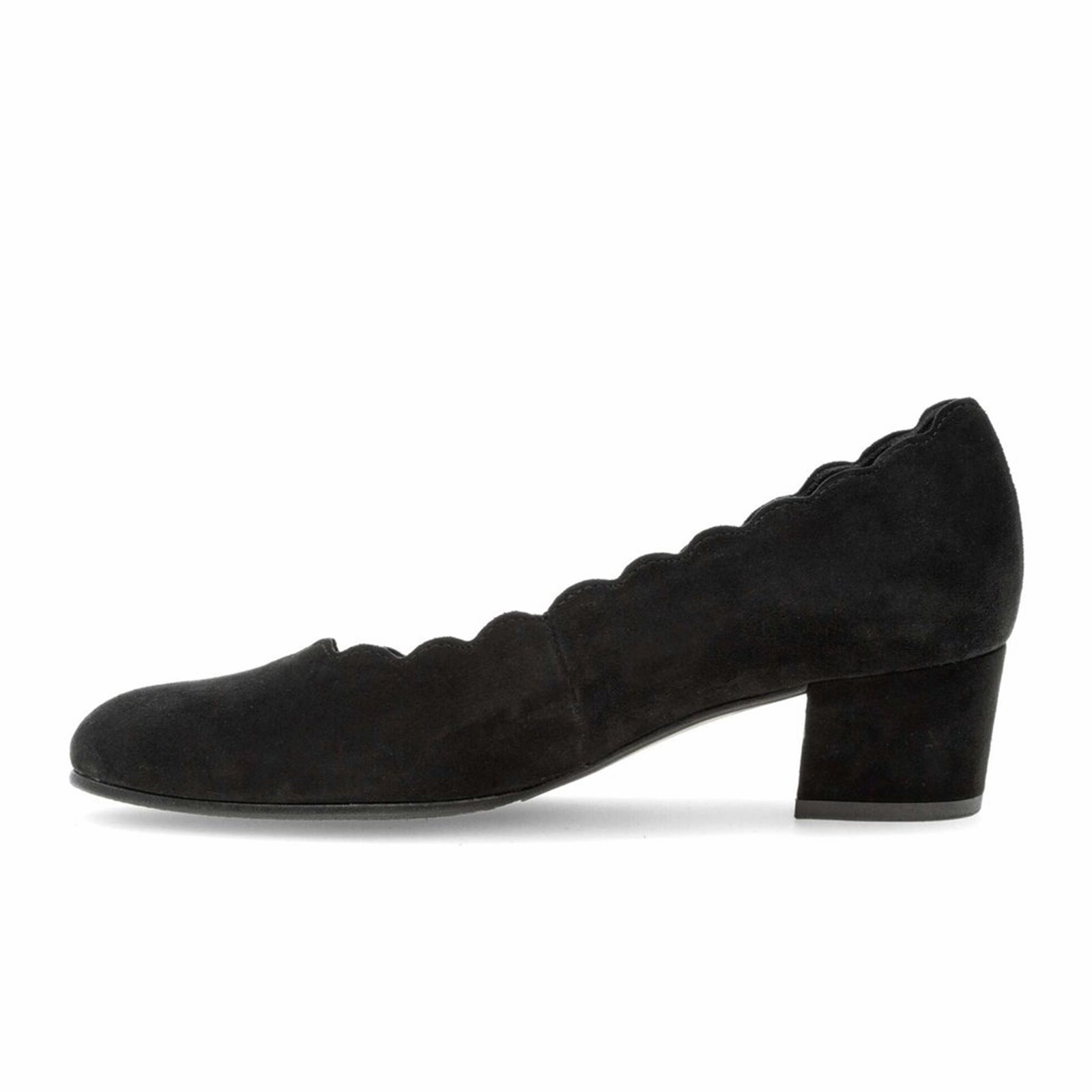 Smooth Flow Earth-Tone Gabor 221 Scalloped Pump (Women) - Black Suede