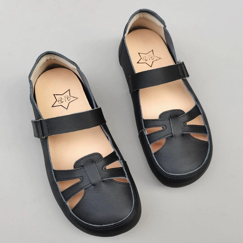 Retro Summer Genuine Leather Breathable One Straped Shoes Supportive Lining