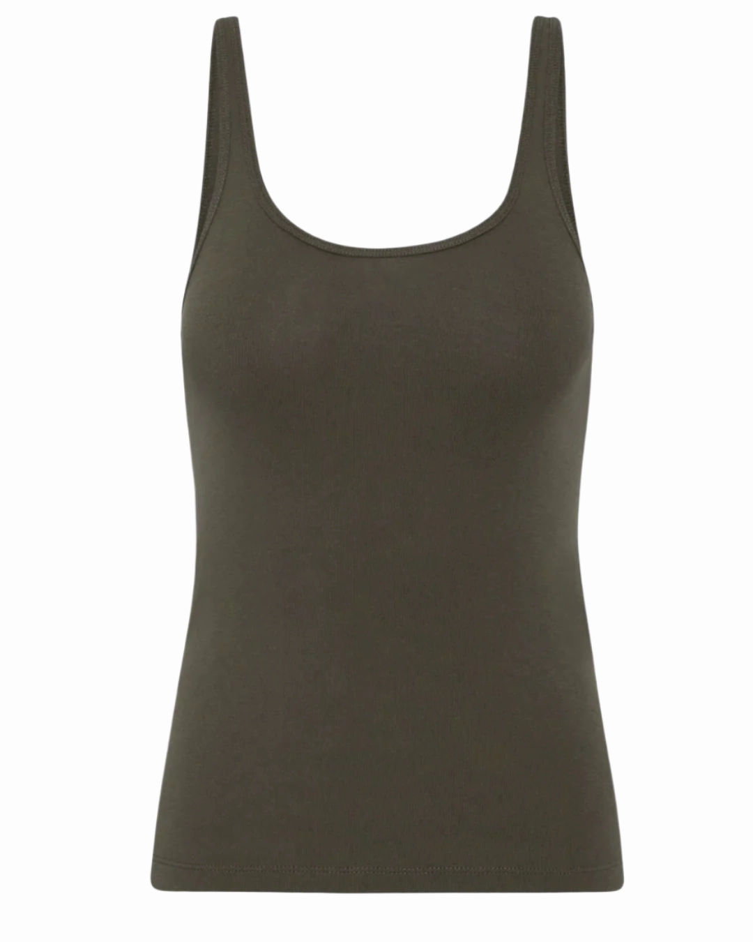 ZeroWasteProduction french chic Organic Cotton Slim Scoop Tank in Khaki