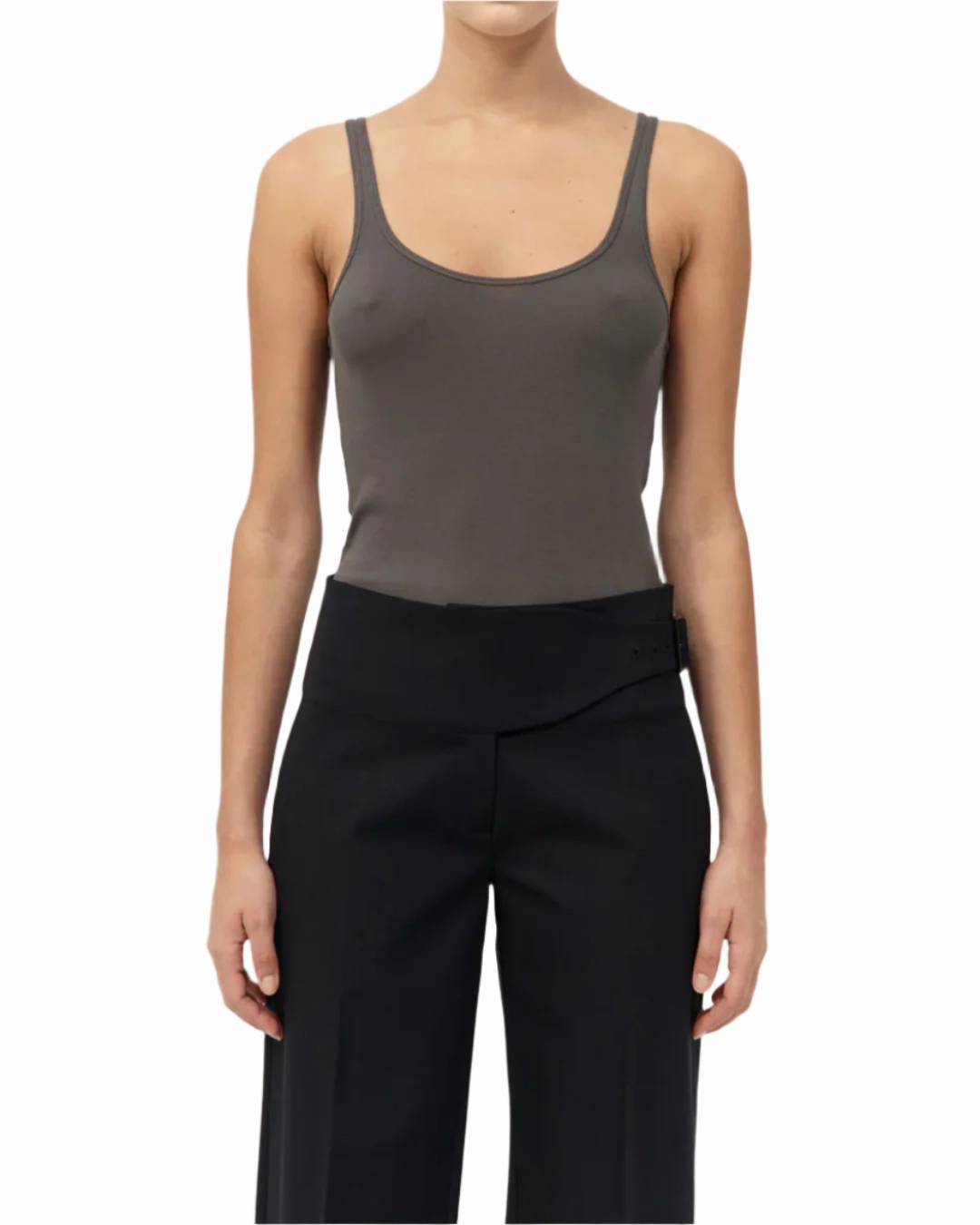 Organic Cotton Slim Scoop Tank in Khaki RecycledBlend