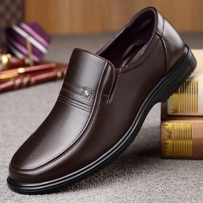 Leather Men Formal Shoes Luxury Brand 2025 Men's Loafers Dress Moccasins Breathable Slip on Black Driving Shoes Plus Size 37-46 Slip Resistant Sole