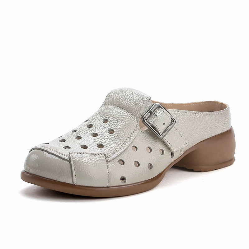 dancers' flexibility Eco Friendly Cushioning Women Summer Closed Toe Leather Hollow Mid Block Heel Slippers