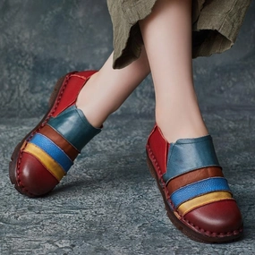 gym - style Sturdy Outsole Design Babakud Women Autumn Leather Slip- On Casual Shoes