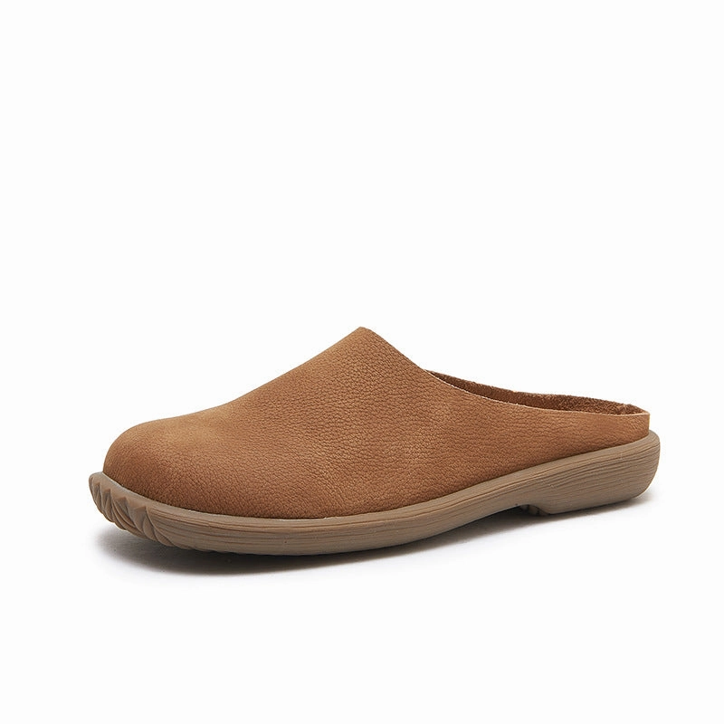 Women Spring Retro Soft Sole Genuine Leather Low Heel Slippers most trendy Abrasion Resistant Toe