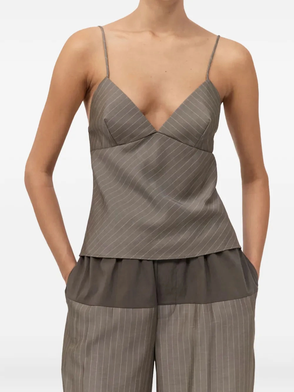 Bias Cami in Khaki Pinstripe SeamlessPockets Stylish Scarf