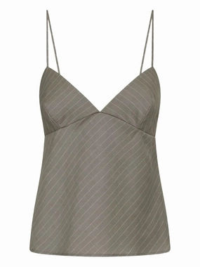 Conscious Fit Royal Charm Bias Cami in Khaki Pinstripe