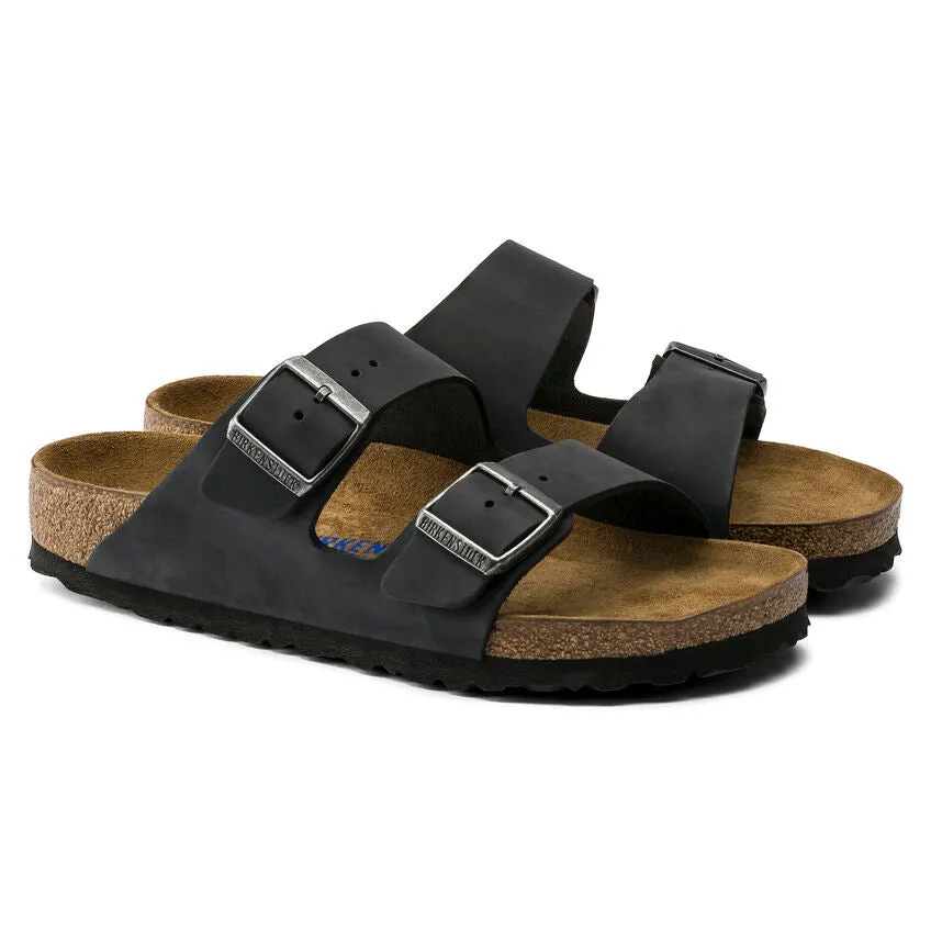 BIRKENSTOCK ARIZONA SOFT FOOTBED SANDAL - BLACK OILED LEATHER Exceptional
