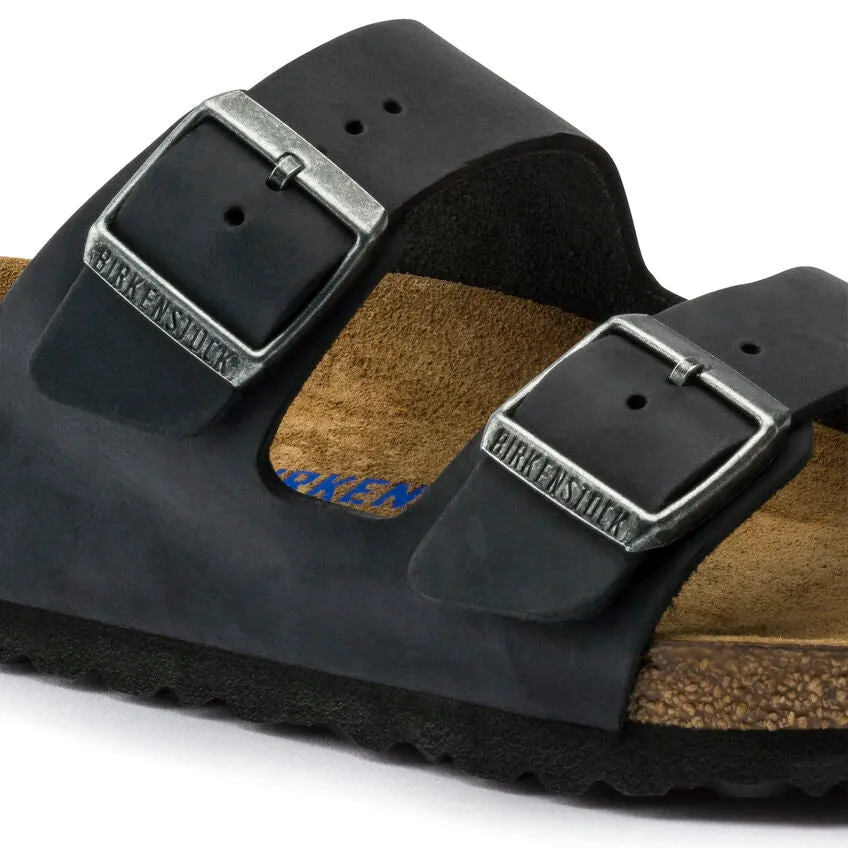 BIRKENSTOCK ARIZONA SOFT FOOTBED SANDAL - BLACK OILED LEATHER side - zip