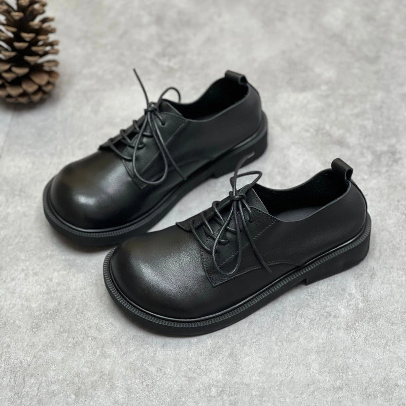 horseback riding Women Spring Retro Soft Soled Lace-Up Leather Casual Shoes