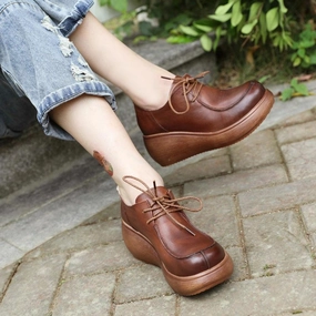 Stackable Platform Soft Spring And Autumn Lace-up Shoes